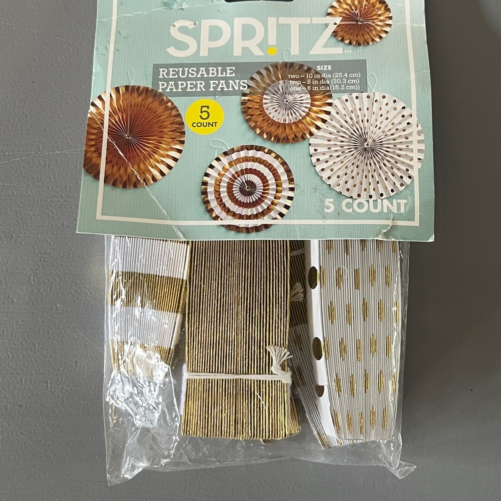 Spritz Gold and White Party Decorations Paper Fans